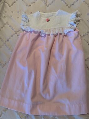 Vintage Girls' Pink & White Eyelet Ruffle Casual Dress Size 5 READ